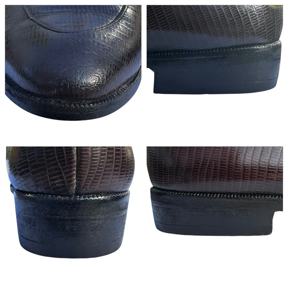 Robert Clergerie Brown Loafers Faux Lizard Skin Embossed Leather 6 1/2 M Vintage